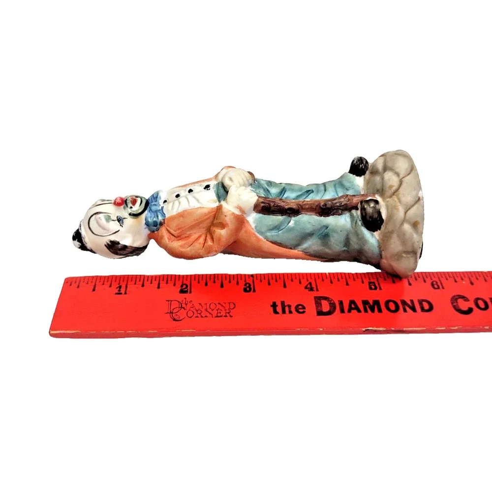 Vintage Bisque Porcelain Clown Figurine Hobo w Cane Taiwan 6” Tall Taiwan